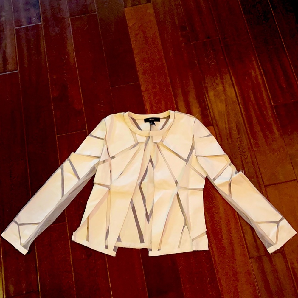 Mesh and vegan leather panel geometric jacket